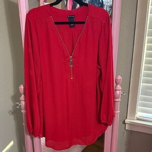 New Directions Vibrant Red Blouse with Zipper Detail